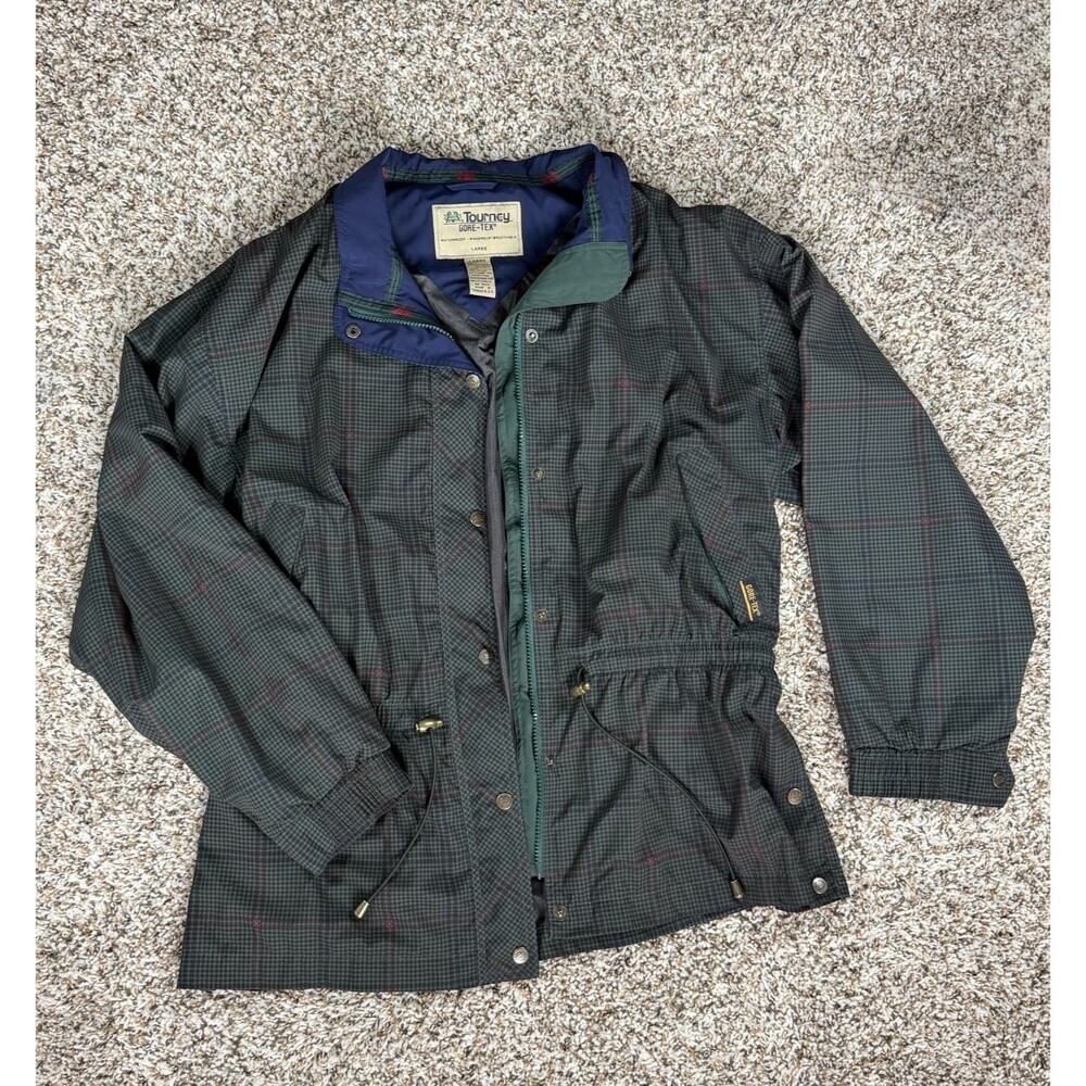 Vintage Tourney Gore-Tex Jacket Women's Large Green Houndstooth Waterproof Coat